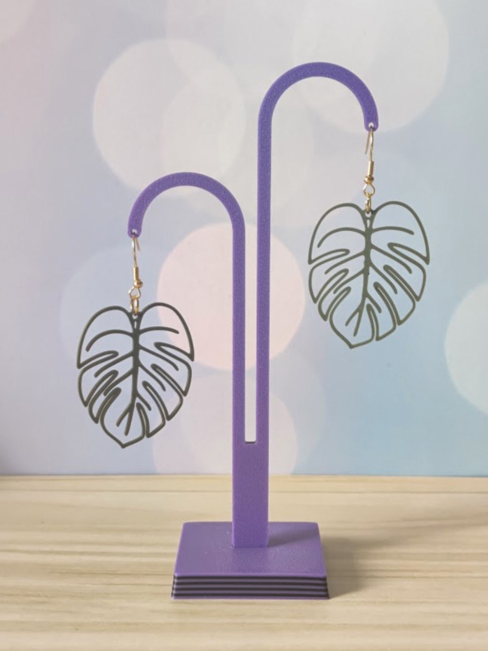 Handcrafted Green Monstera Leaf Earrings by